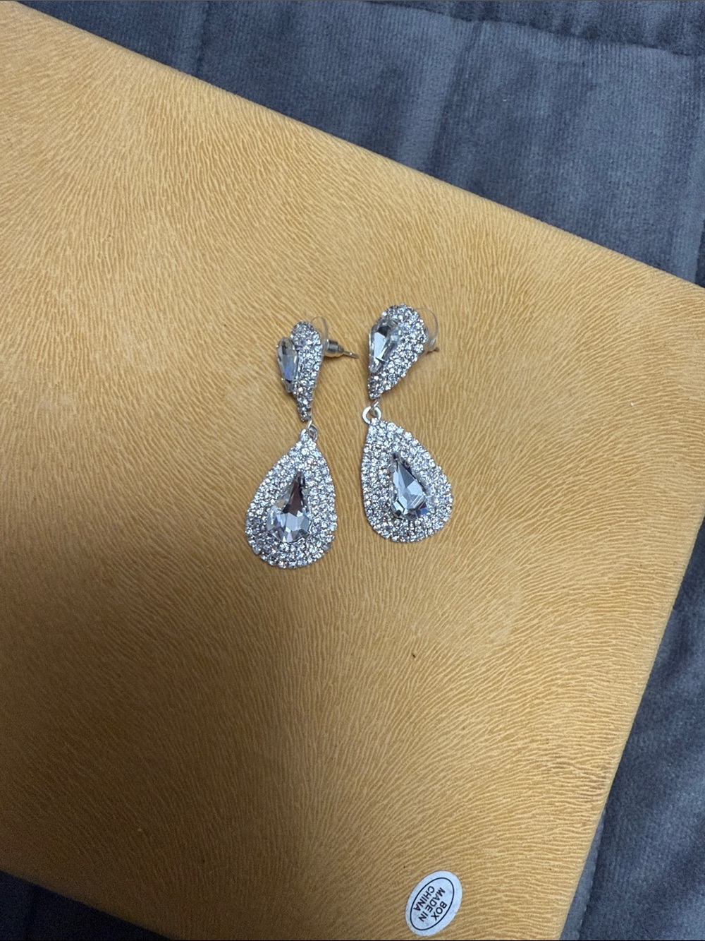 NEW! Crystal Teardrop Dangle Earrings - Silver Tone